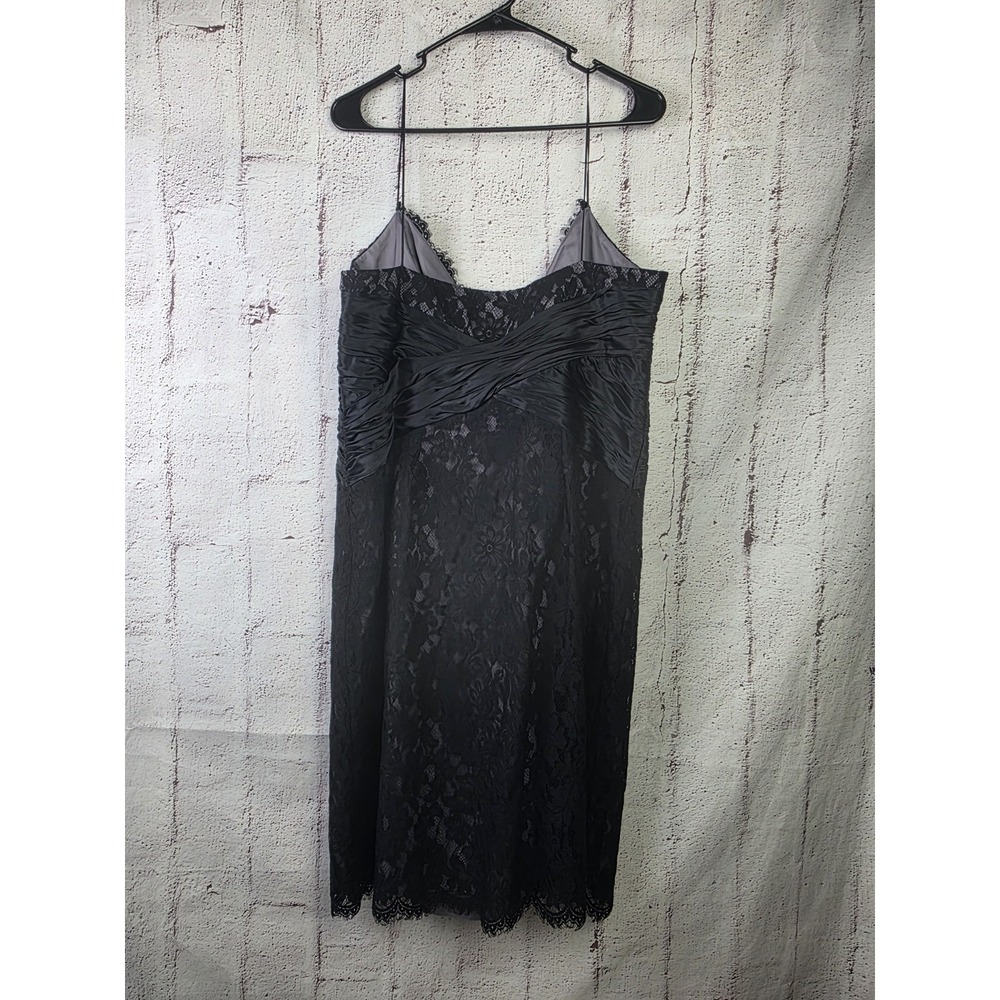 Anne Klein Black Lace Spaghetti Strap Sheath Dress Silk Satin Waist Sz 16 - Picture 7 of 13